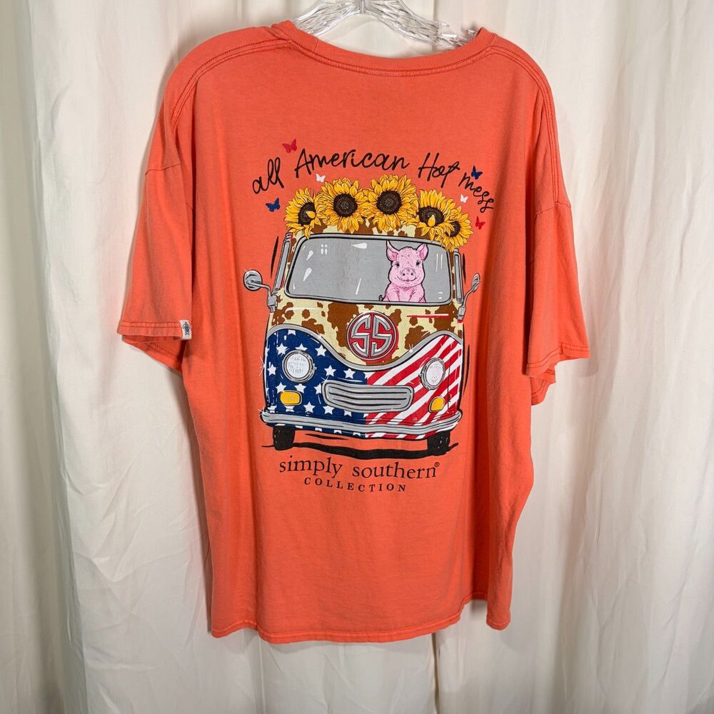 Simply Southern All American Hot Mess T-shirt 2X Coral Pig Sunflower VW Van - Picture 2 of 7